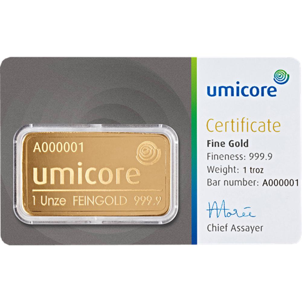 31,1 Gramm Goldbarren Umicore Feingold -->